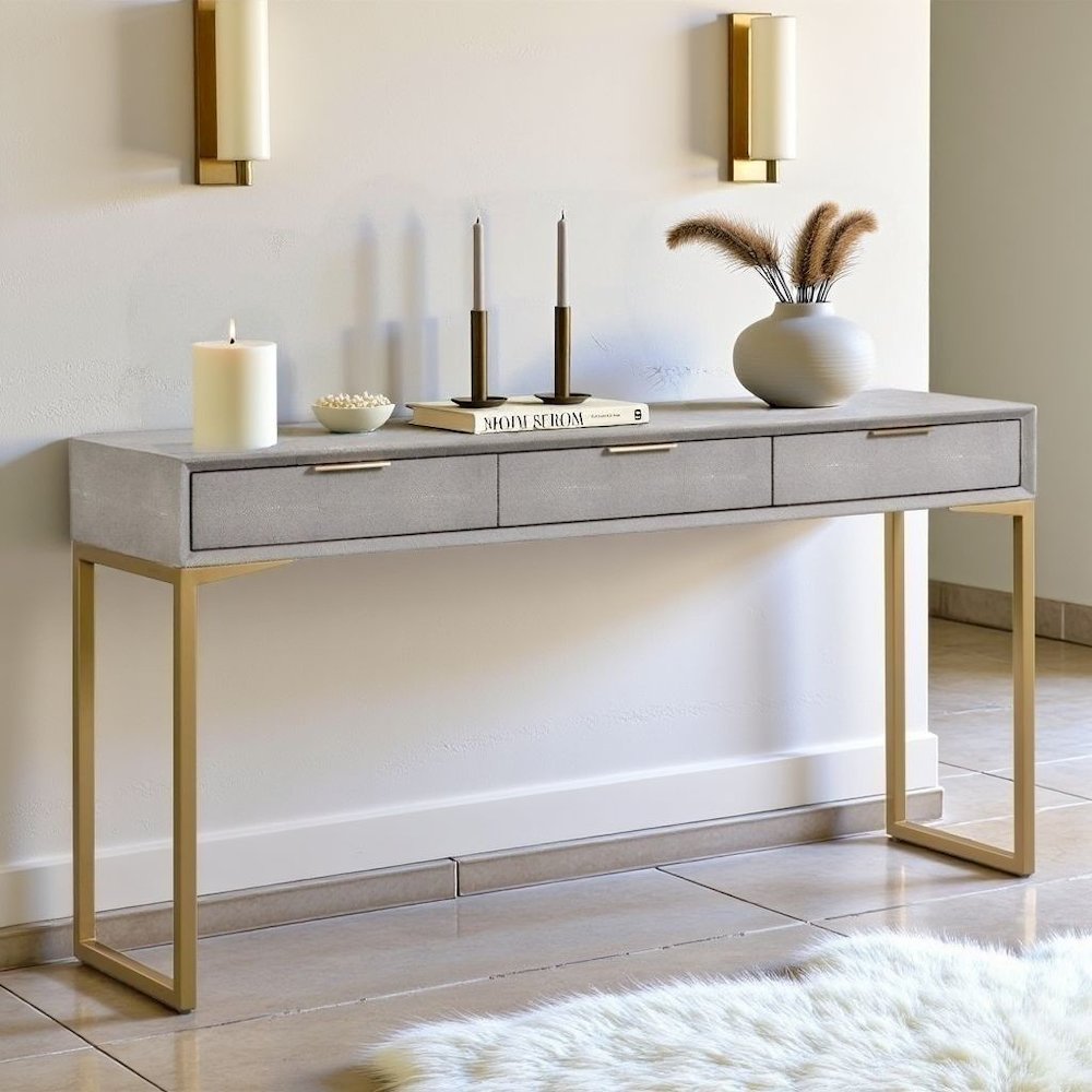Gray Entryway Table With Storage And Gold Legs, A Console With 3 Drawers