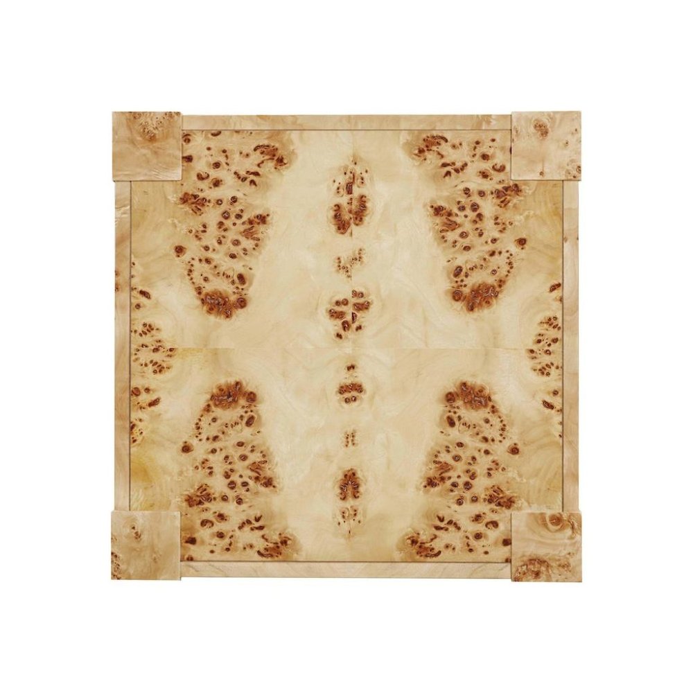 Brown End Table With Burl Veneer And Iron Frame, A Modern Side Table Design