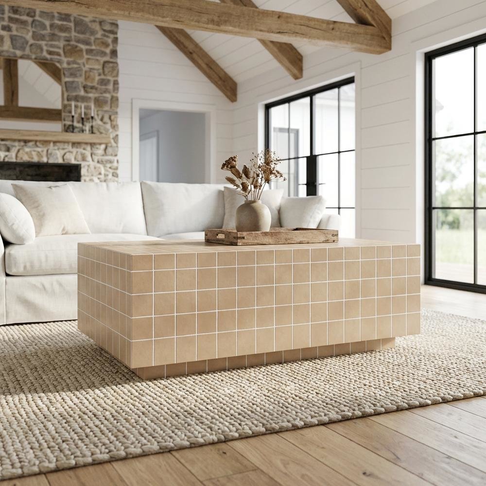 Gray Concrete Coffee Table with Taupe Legs and Durable Construction