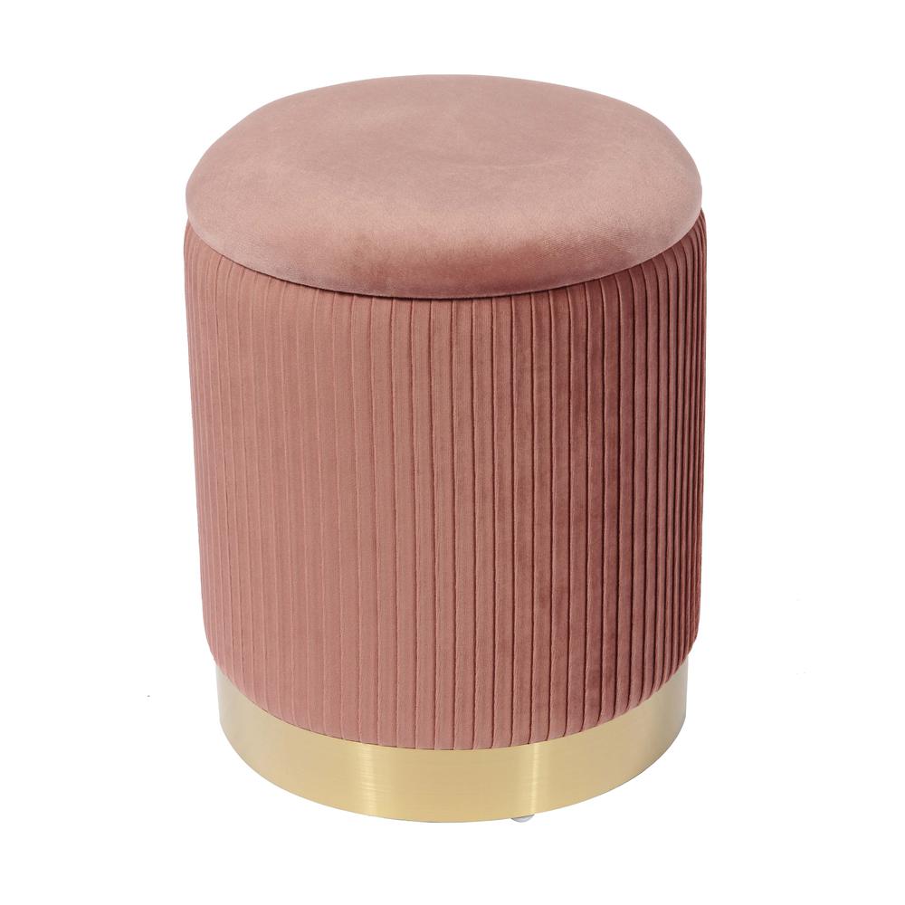 Blush Velvet Storage Ottoman with Gold Legs and Spacious Interior