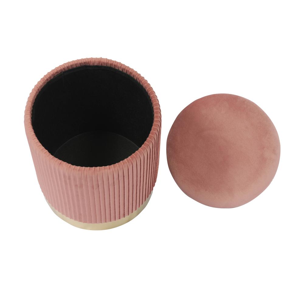 Blush Velvet Storage Ottoman with Gold Legs and Spacious Interior
