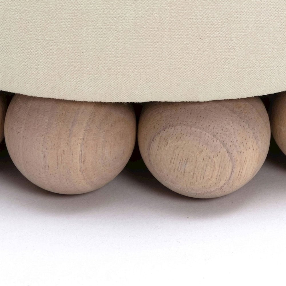Upcycled Fabric Round Ottoman with D30 Foam Padded Seat, Foot Rest, Cream