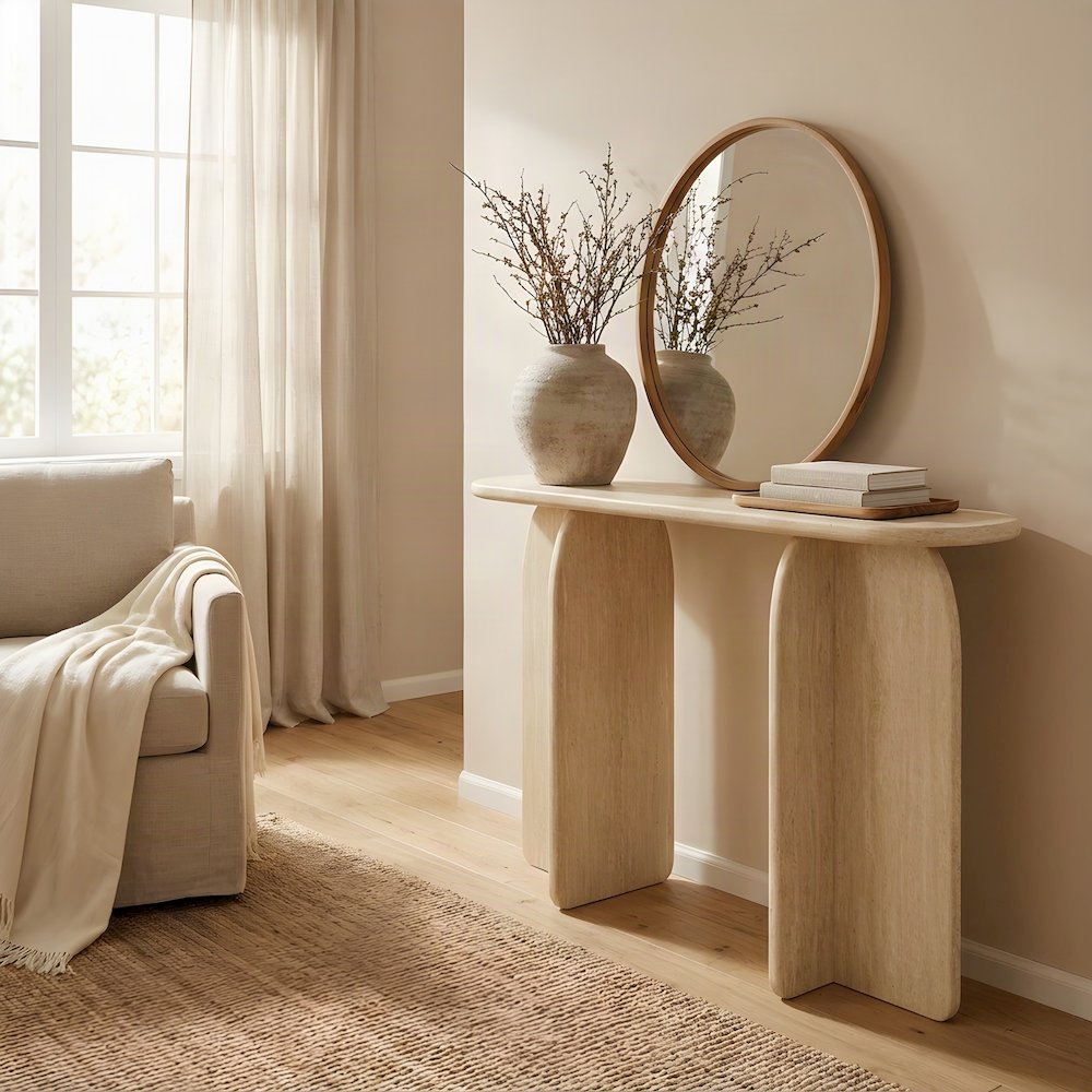 Faux Console Table, Sofa and Entry Table for Hallway, Travertine