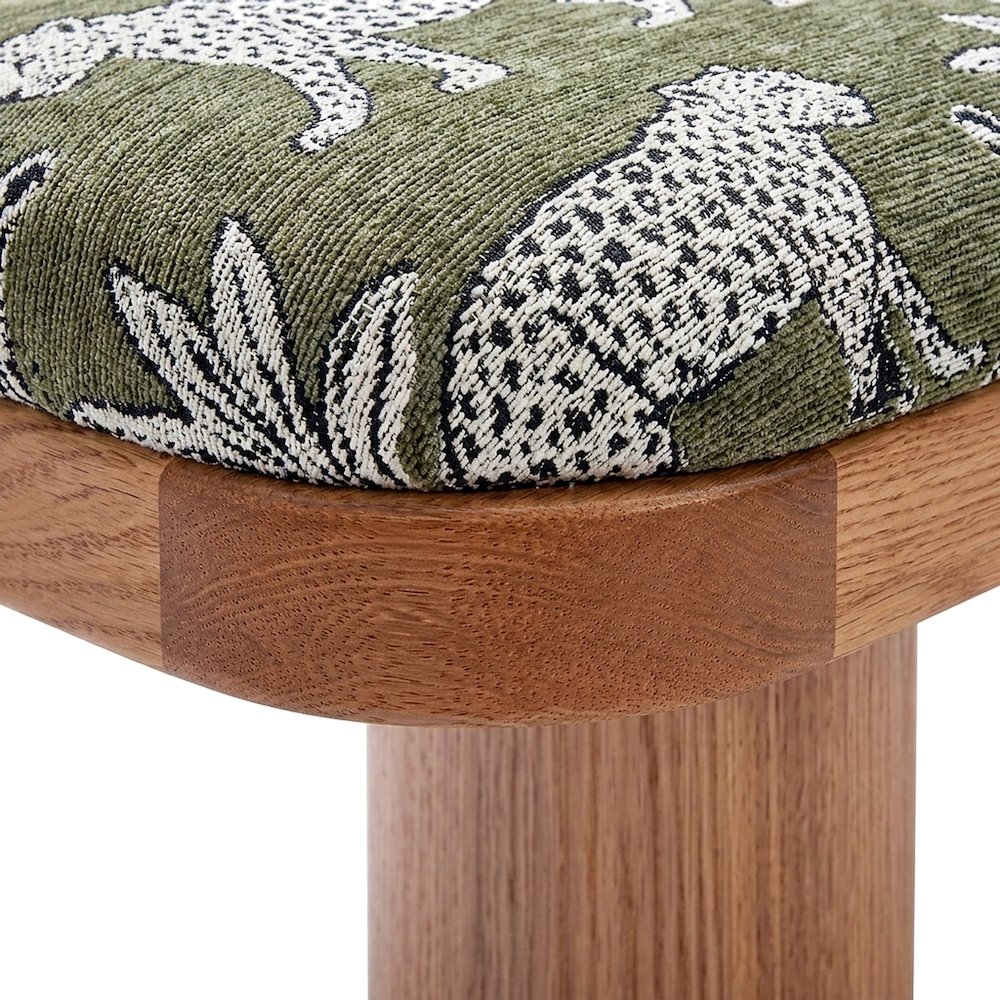 Leopard Jacquard Upholstered Ottoman and End of Bed Bench, Olive Green