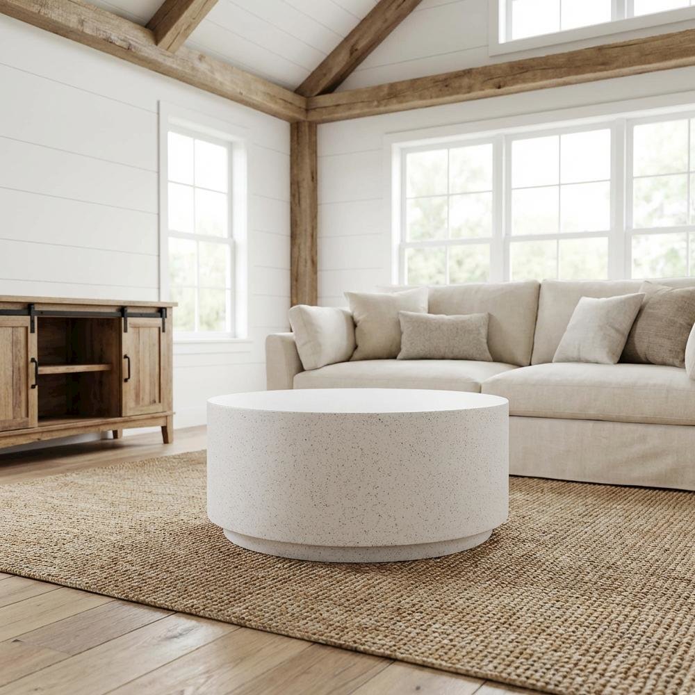 Gray Concrete Coffee Table with Light Speckled Surface and Durable Build