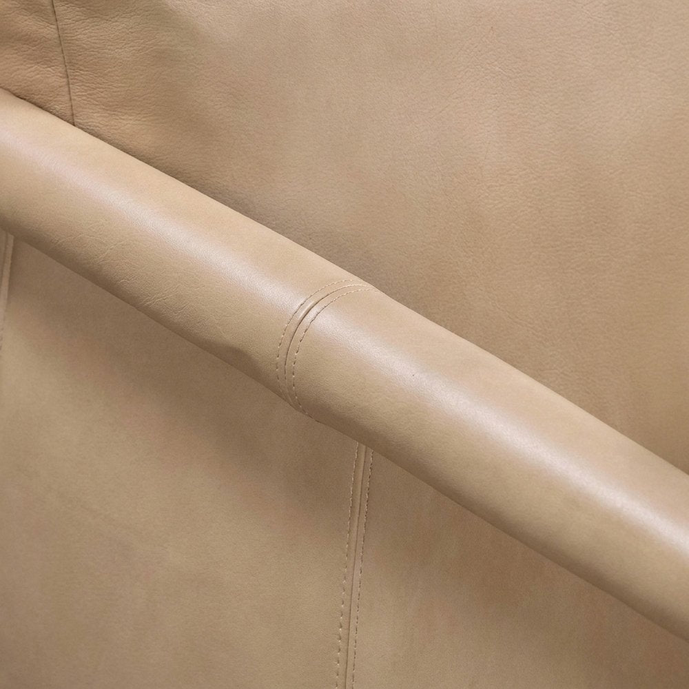 Genuine Leather Accent Chair with Feather-Fill and Rubberwood Legs, Tan,White