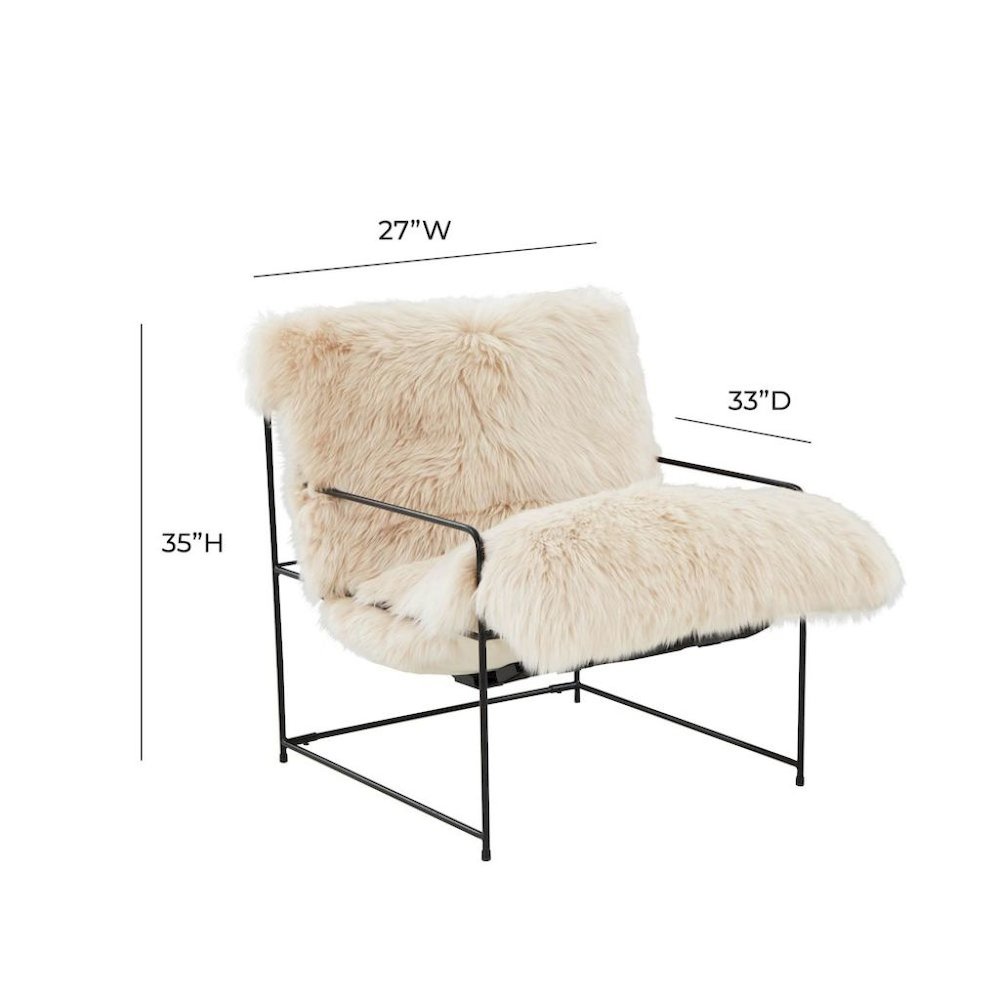 Beige Sheepskin Arm Chair With Black Iron Frame For Living Room Comfort