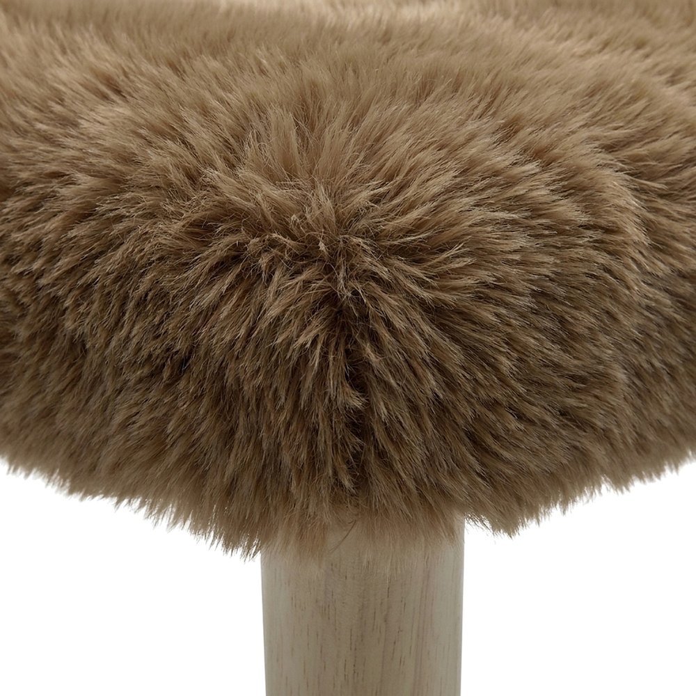 Faux Shearling Accent Chair with Rubberwood Legs for Living Room, Taupe