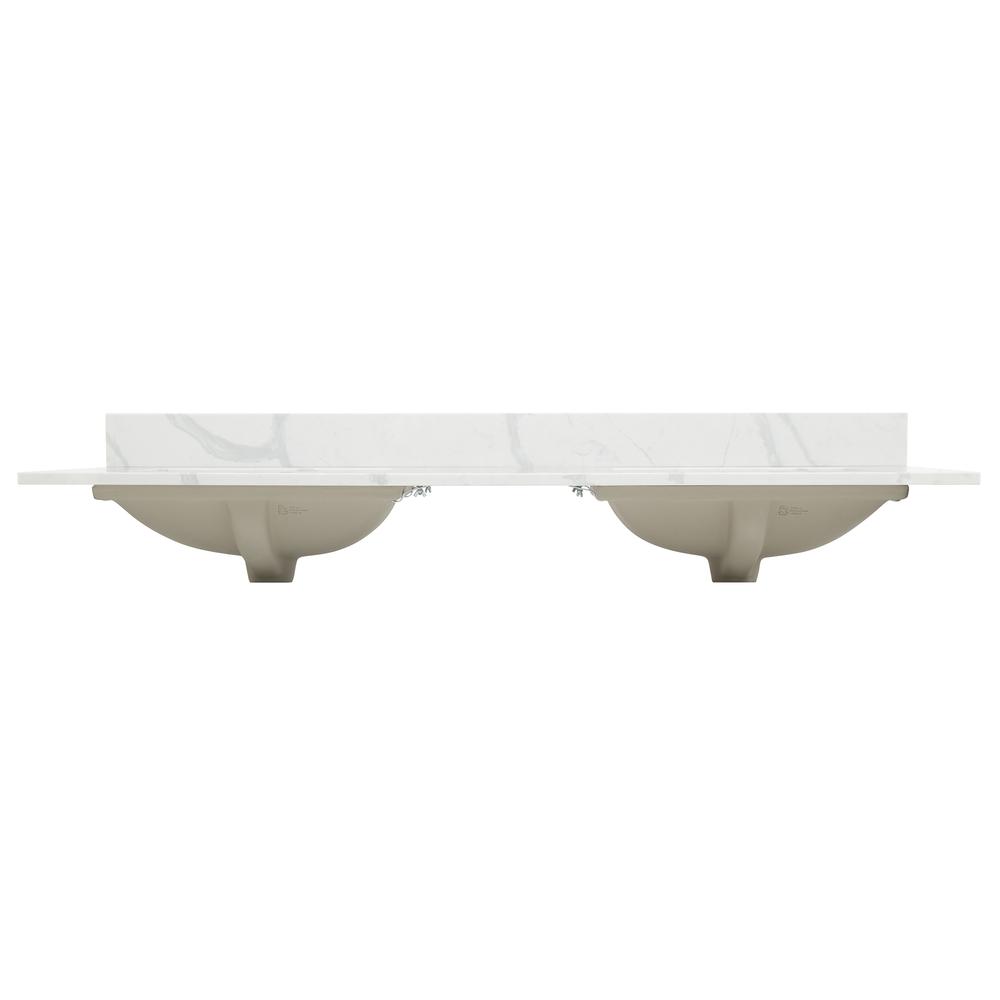 Arbios 60. in Quartz Stone Vanity Top in Calacatta White with White Sink