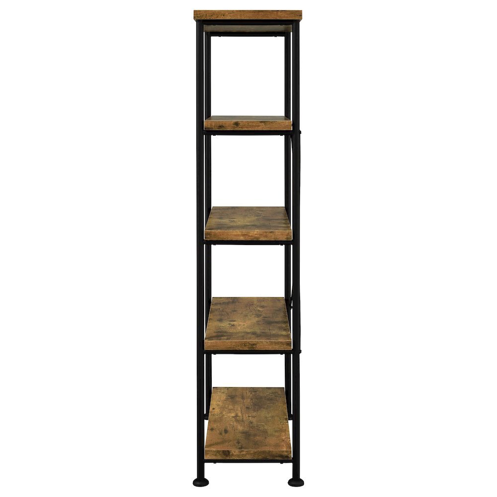 4-Shelf Wooden Bookcase in Antique Nutmeg with Industrial Design