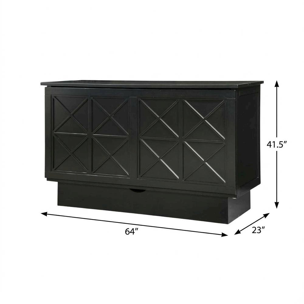 Black Queen Cabinet Bed Wood Frame Murphy Style with 500 lbs Capacity