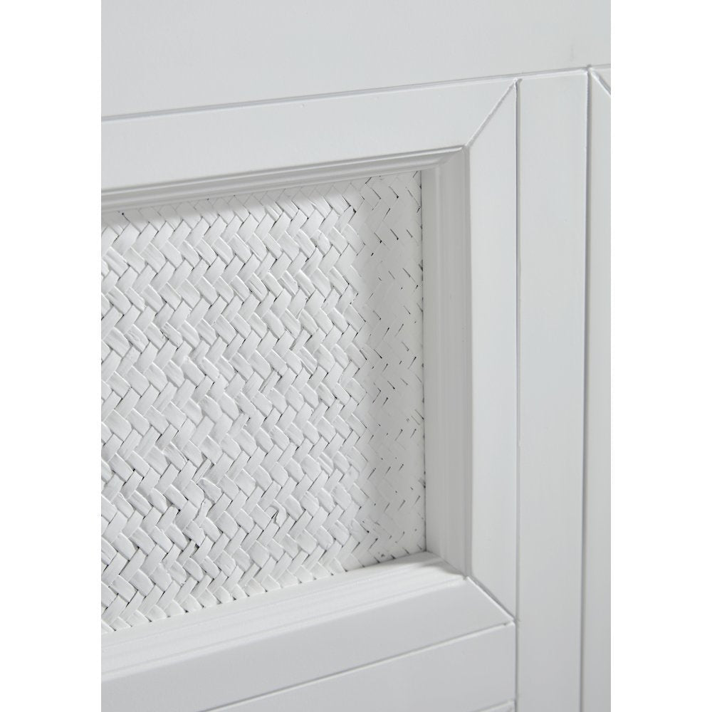 White Queen Cabinet Bed with Wicker Detail and Integrated USB Port Wood