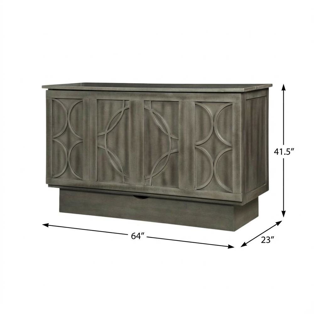 Modern Gray Queen Cabinet Bed Wood Frame with Free Standing Design, Usable Top