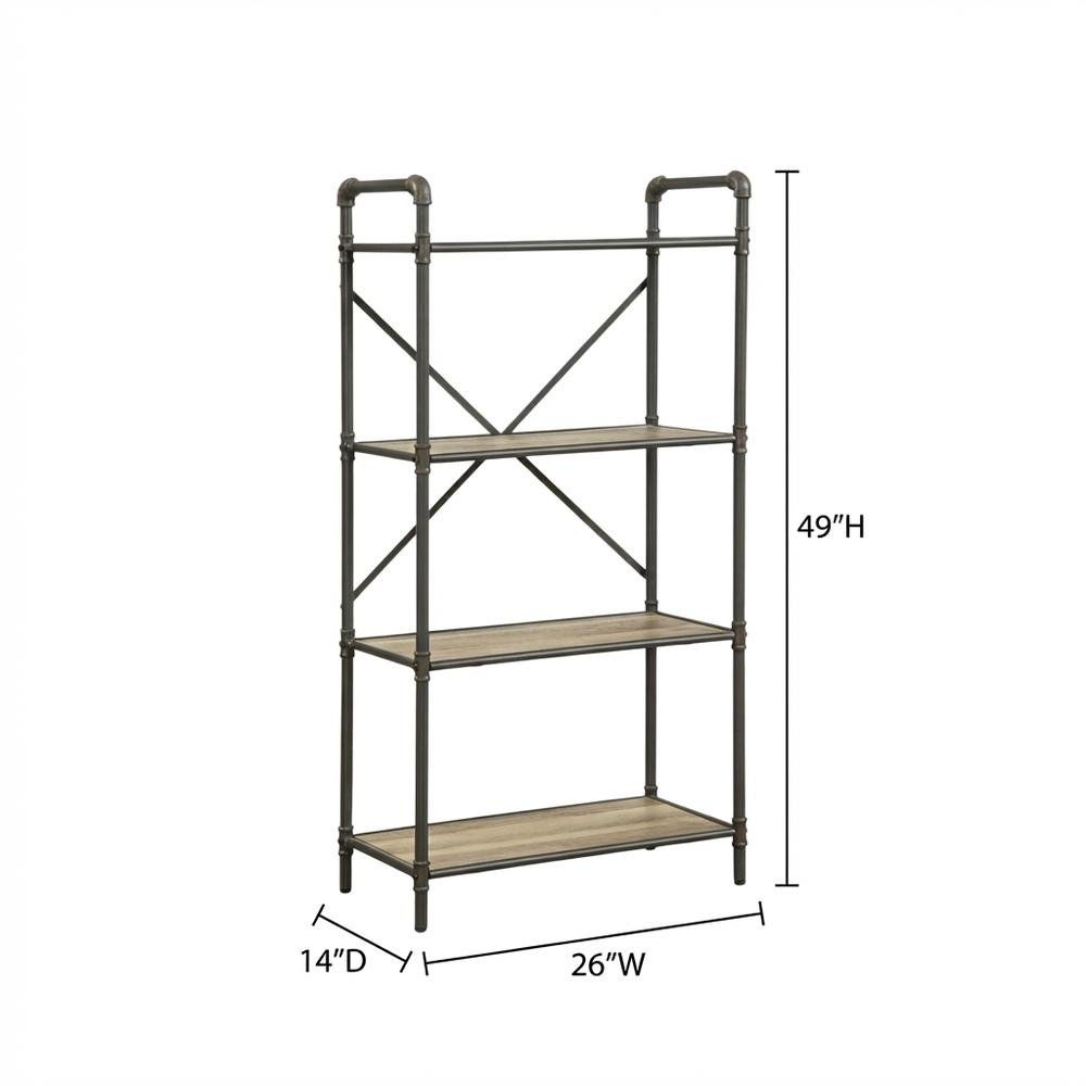 Antique Oak And Gray Bookshelf With Modern Storage Design