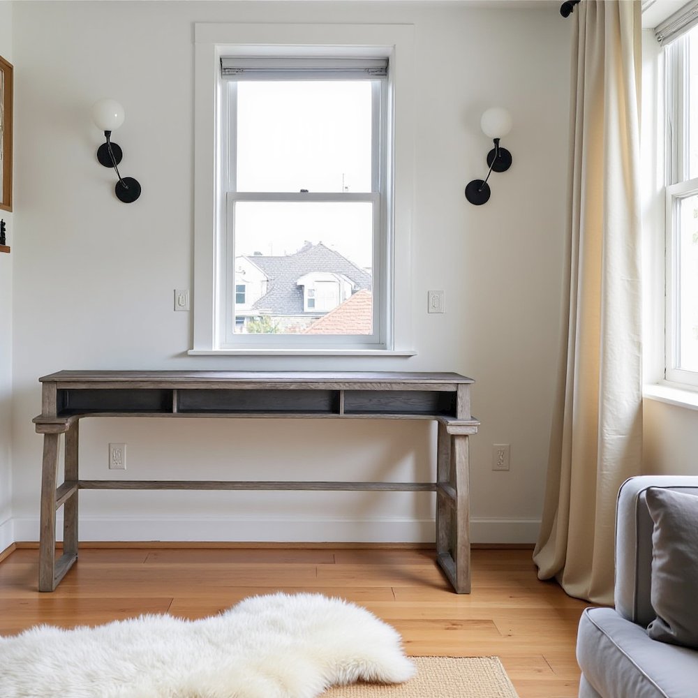 Gray Wooden Bar Table – Elegant Behind Couch Table for Living Spaces