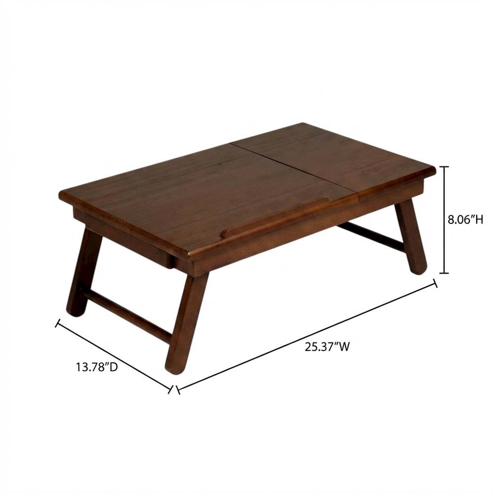 Flip Top Lap Desk, Foldable Legs, Tilting Surface, Storage Drawer, Brown
