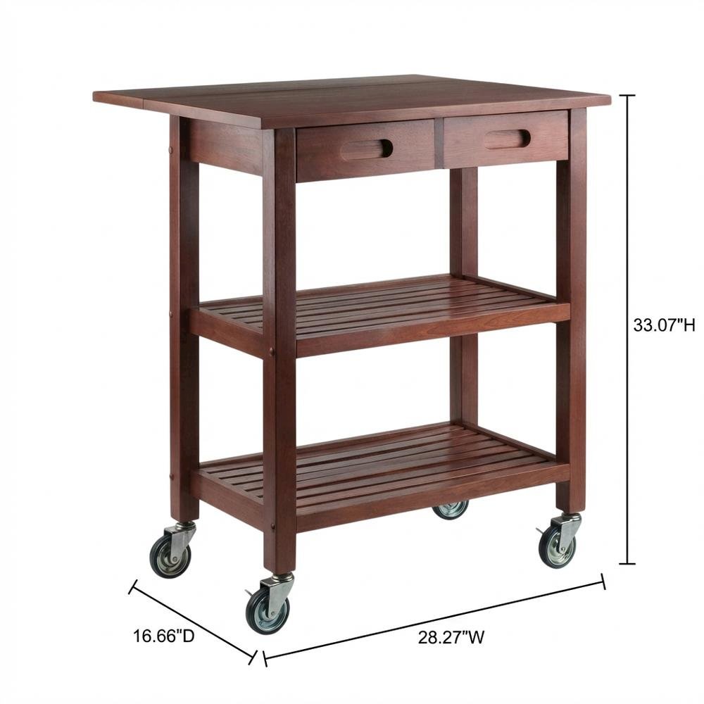 Kitchen Cart with Drop Leaf Extension, Slatted Shelf, Locking Casters