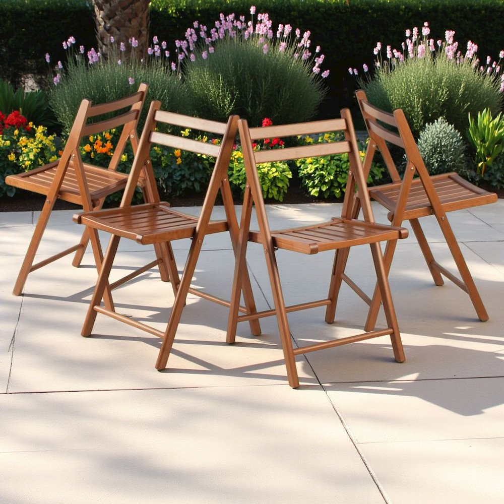 FurniFact Solid Teak Wooden Folding Chairs – Set of 4