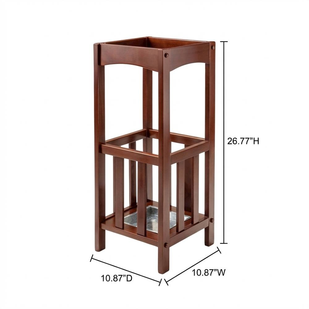 Umbrella Stand with Metal Tray, Solid Wood Accent, Walnut Finish