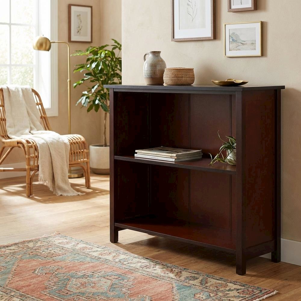 3-Tier Wide Bookcase, Storage Shelf, Solid Wood