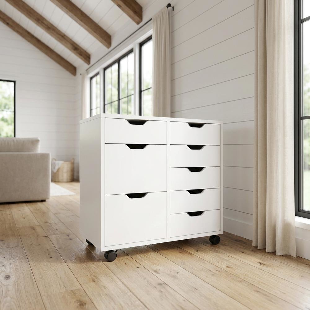 Contemporary Storage Cabinet with Drawers for Home Office Organization, White