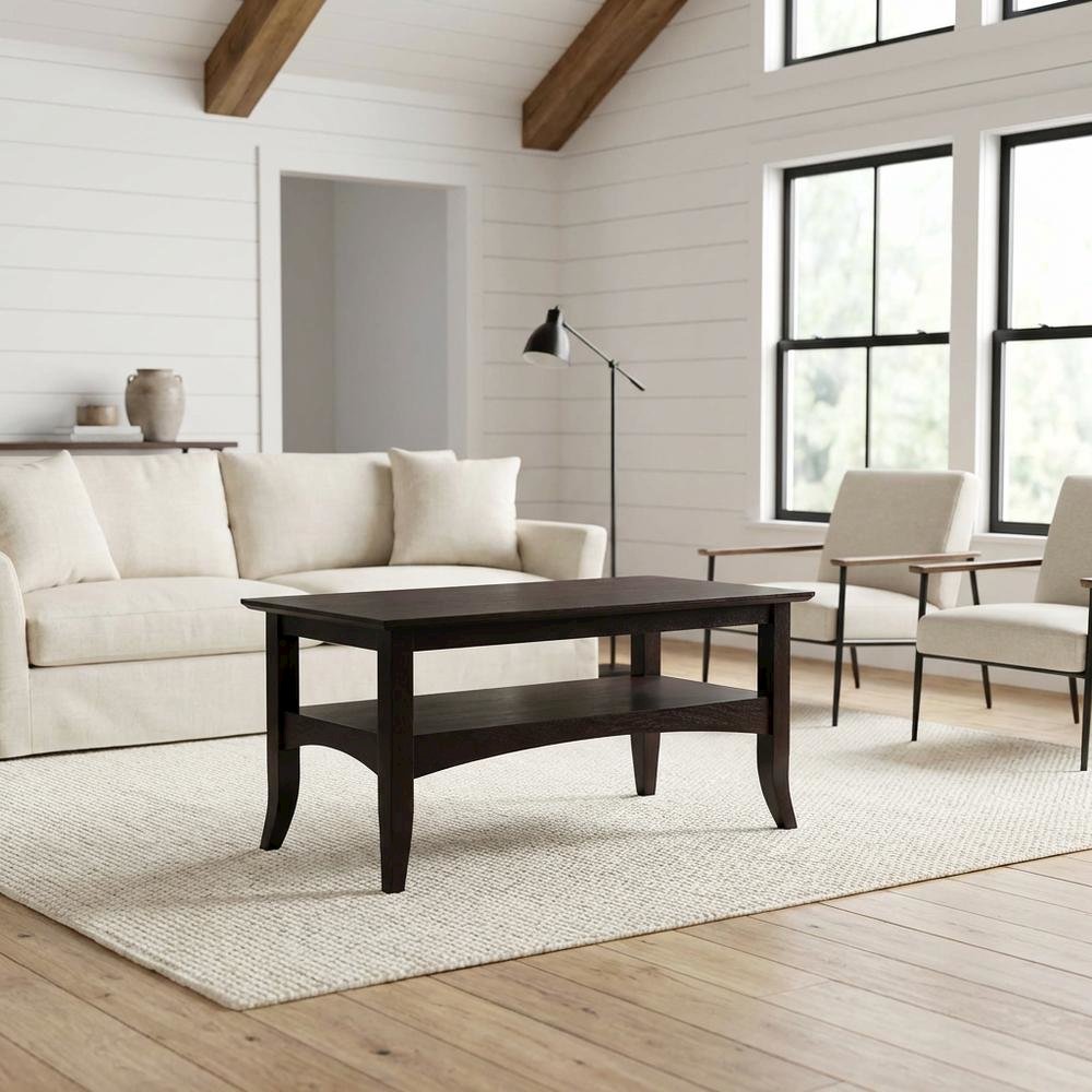 Dark Coffee Finish Coffee Table with Solid Wood Top and Transitional Style