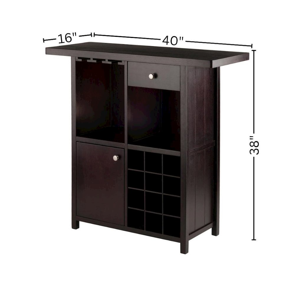 Wine Cabinet, Brown Solid Wood, 12 Bottle Rack, Storage Drawer, Two Shelves