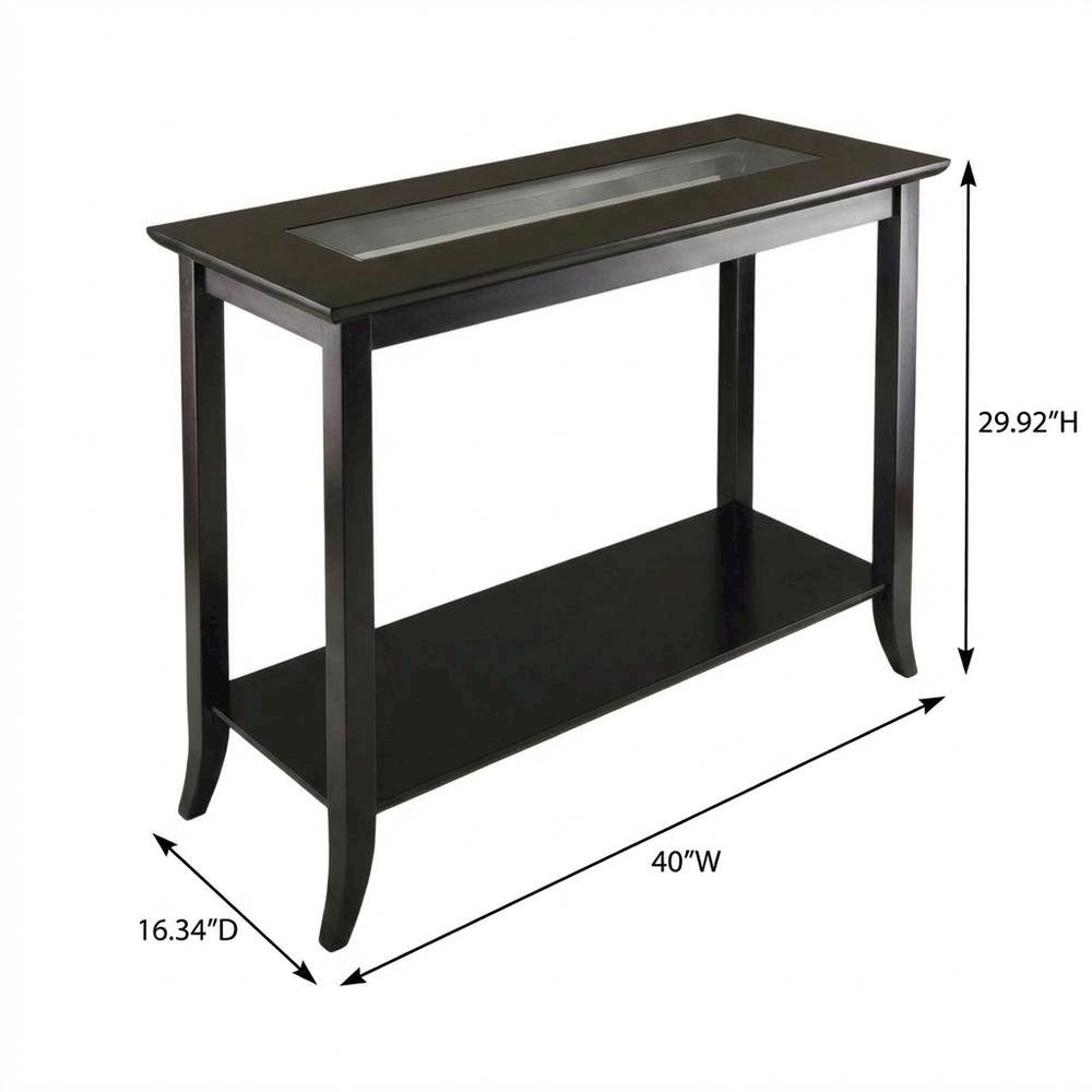 Dark Espresso Rectangular Console Table - Glass Shelf for Computer Workstations
