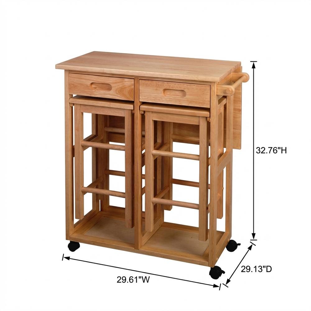 Solid Wood Kitchen Cart Drop Leaf Table With Chairs And Storage Stools