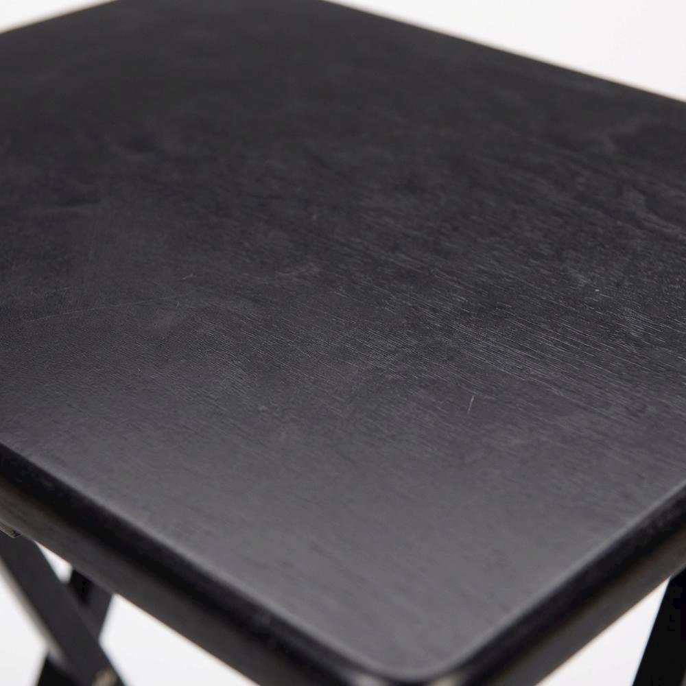 Solid Wood TV Trays Set Of 4 With Storage Rack in Black Finish