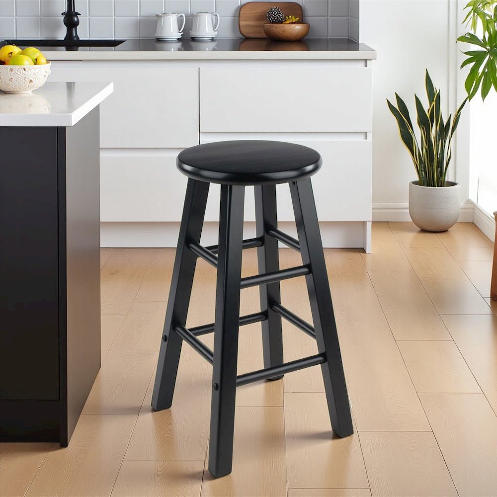 Black Wooden Barstools – Set of 2 Stools for Kitchen Counter or Bar
