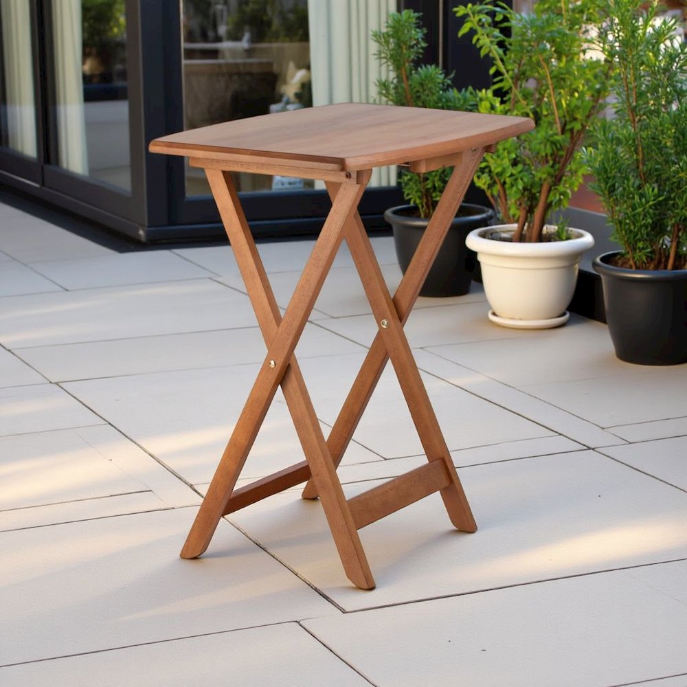 Teak Oversized Snack Tables – Sturdy Wooden TV Trays with Stand