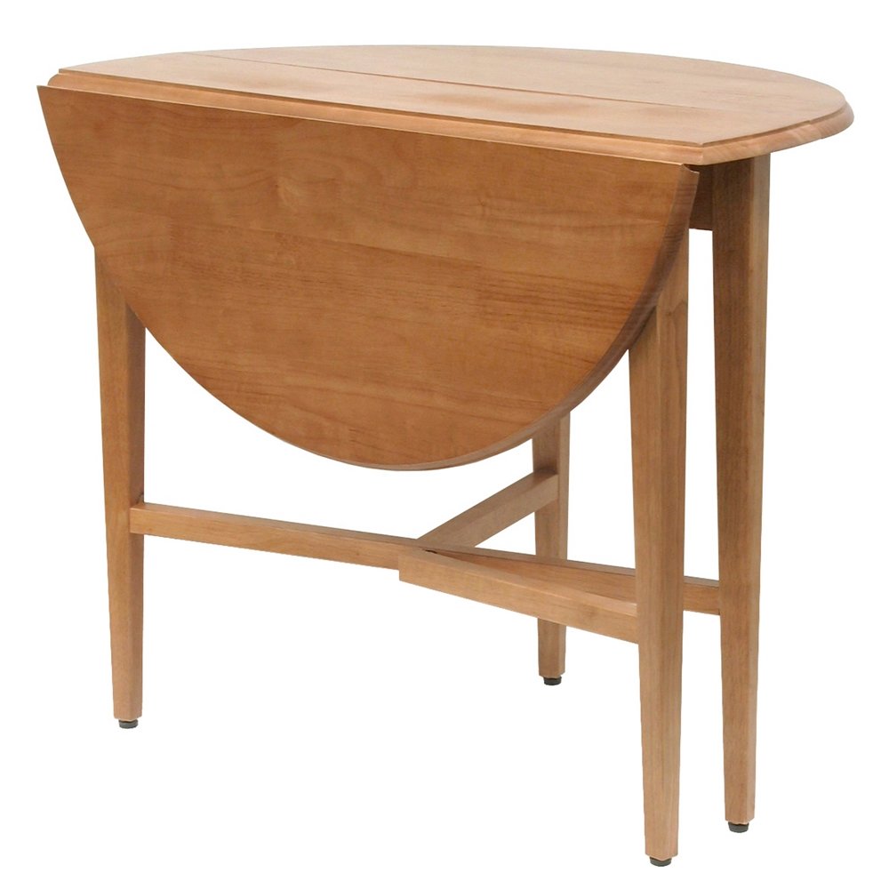 Light Oak Folding Dining Table – Drop Leaf Small Round Table for Dining