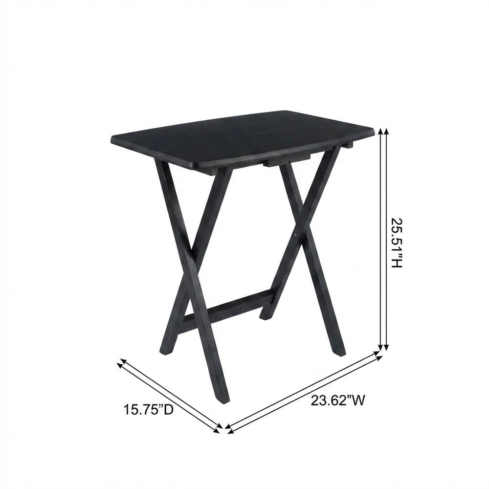 5-PC Folding TV Tray Table Set, Black Tables, Solid Wood Storage Rack
