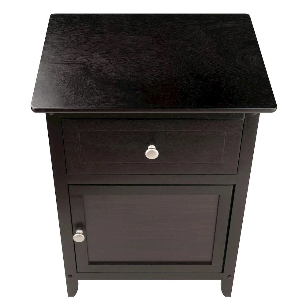 Farmhouse End Table With Storage Espresso Finish, Wooden Side Table And Drawer