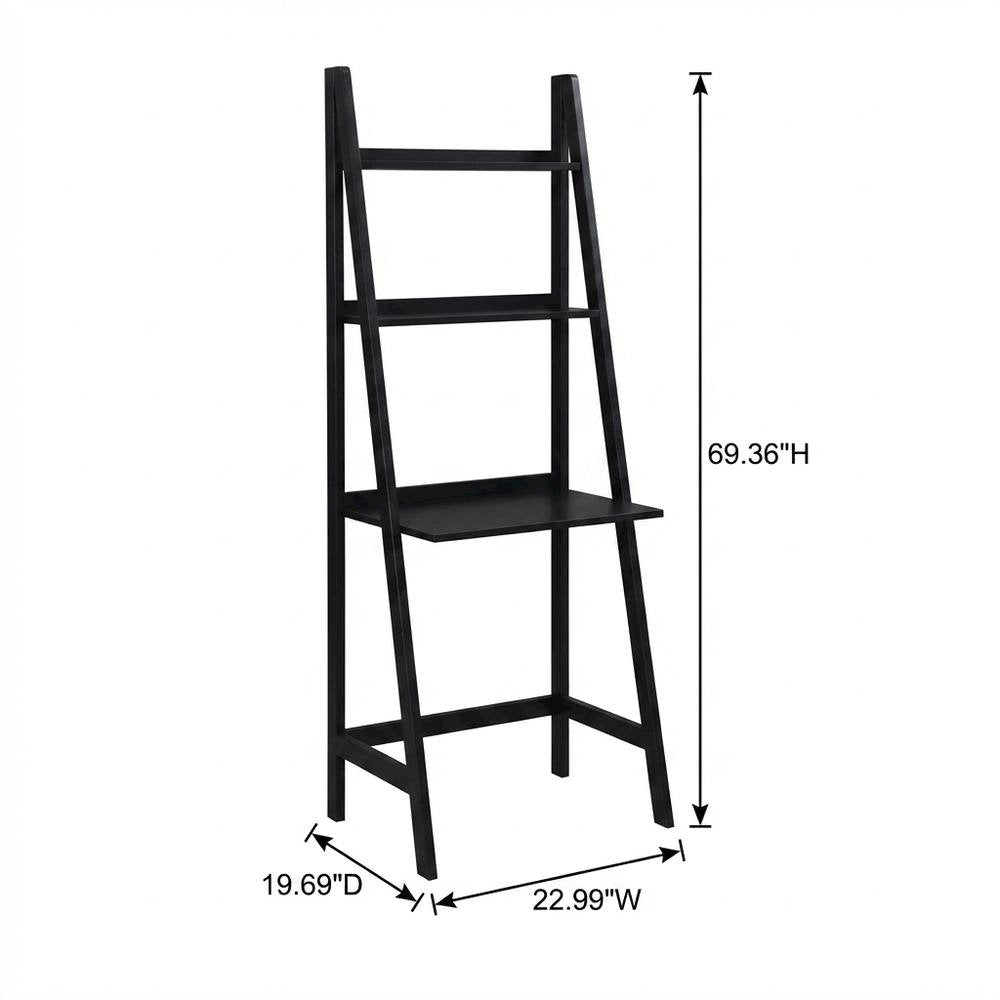 Black Leaning Desk, Ladder Design, Computer Table, Two Storage Shelves