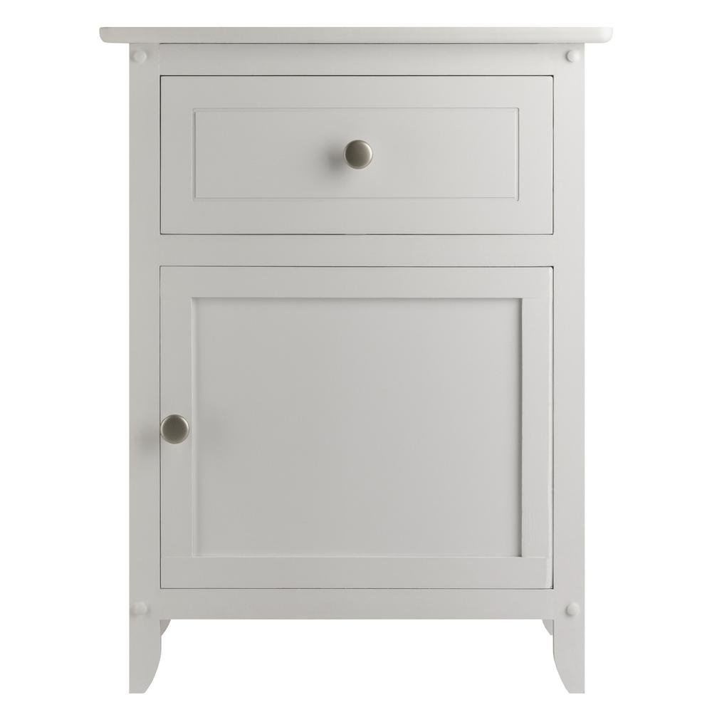 Farmhouse End Table With Storage in White Finish, Wooden Side Table And Drawer