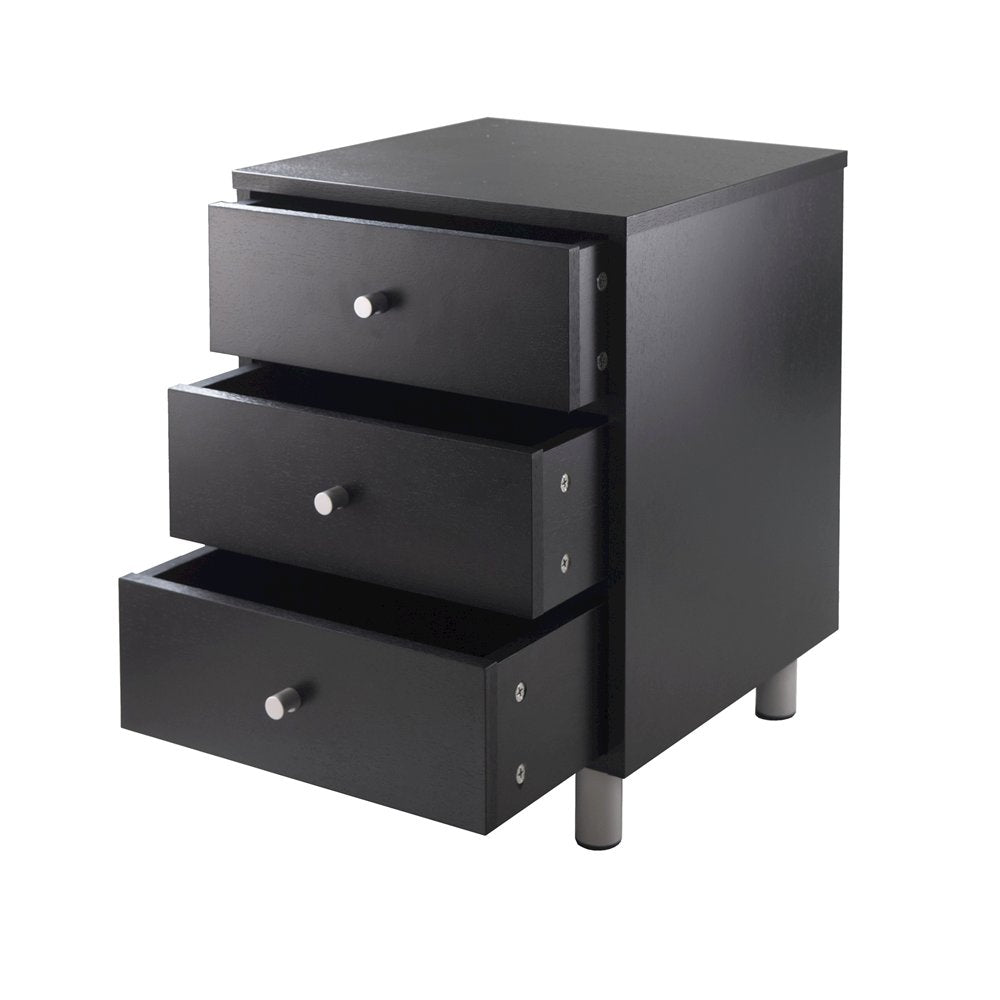 Accent Table, Black Finish, Three Storage Drawers, Small End Table
