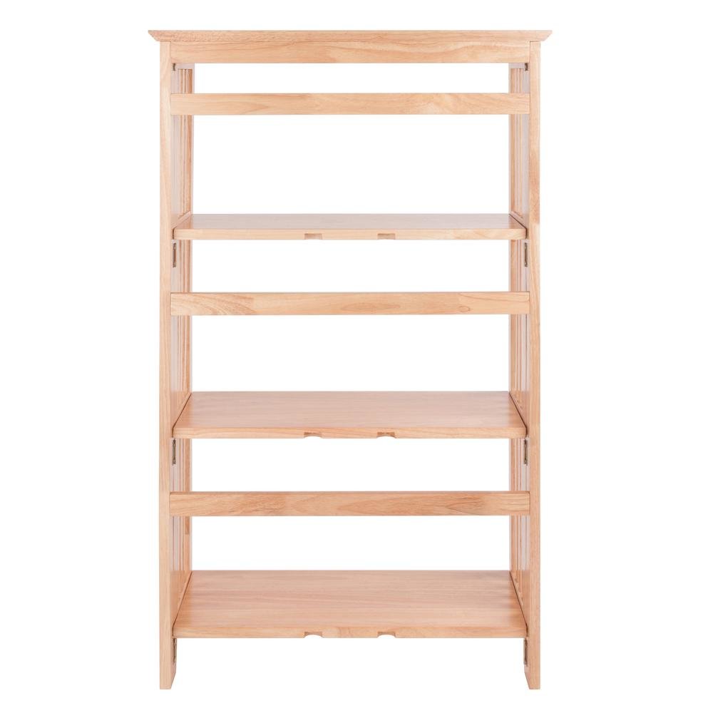 Solid Wood Folding Bookshelf in Natural Brown with 4 Tier Open Shelves