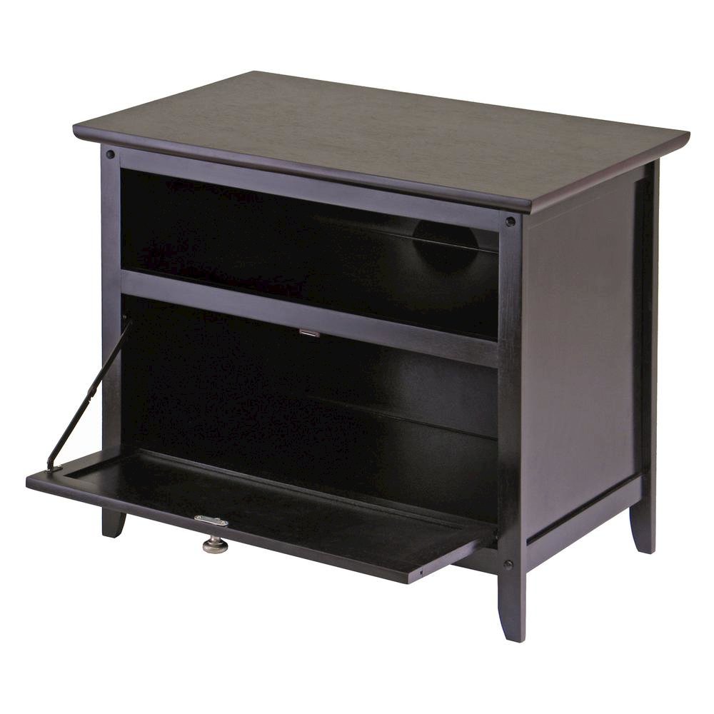 Small Wooden TV Stand With Shelf And Pull Down Door For Living Room