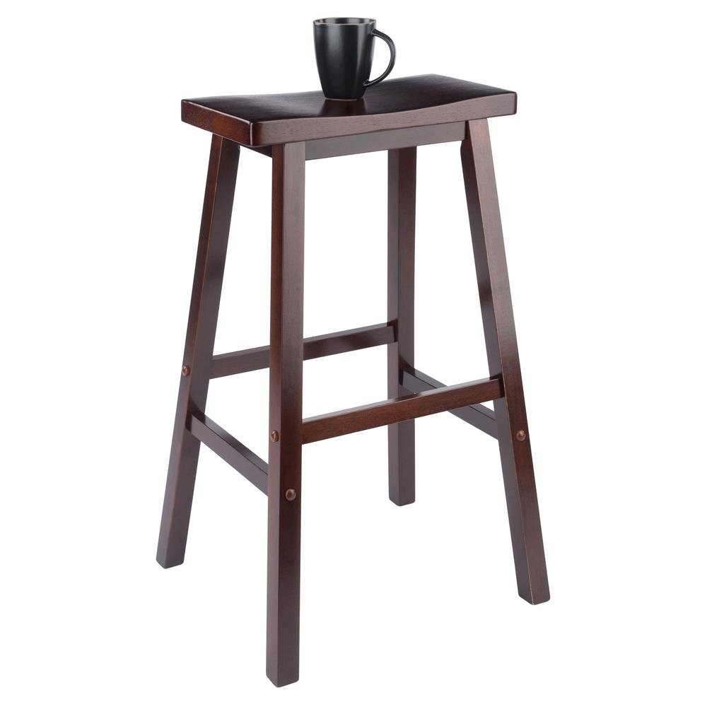 Antique Walnut Solid Wood Saddle Seat Bar Stool, 29. In Stool