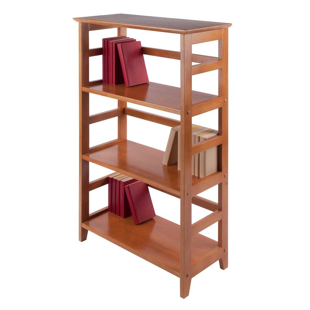 Honey Brown 4 Shelf Wood Bookcase With Open Room Shelves And Shelf Stand