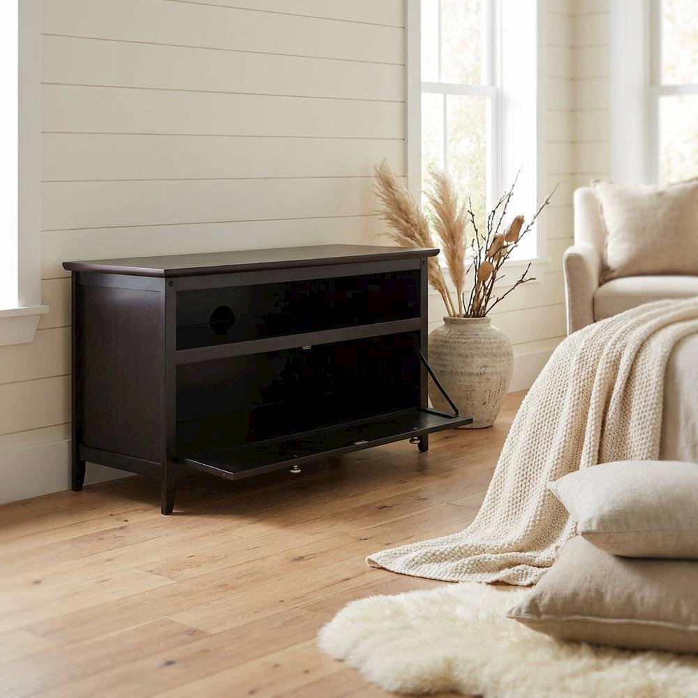 Dark Espresso TV Stand with Transitional Style and Solid Wood Finish