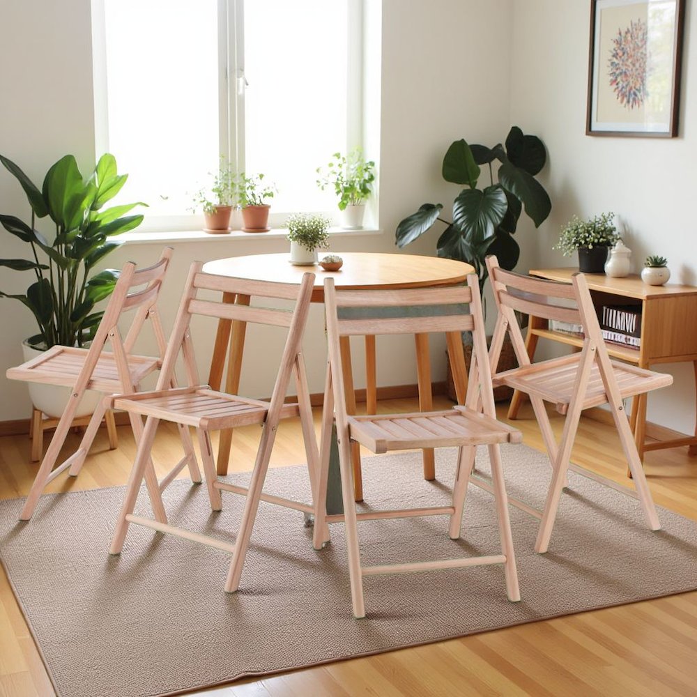 Beech Folding Chair Set – Set of 4 Folding Wood Chairs for Easy Storage