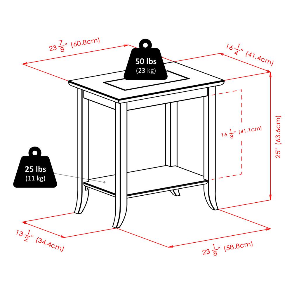 Genoa Rectangular End Table with Glass Top and shelf