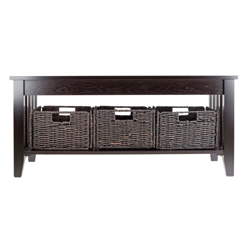 Espresso Coffee Table with Storage Baskets – Elegant Living Room Table