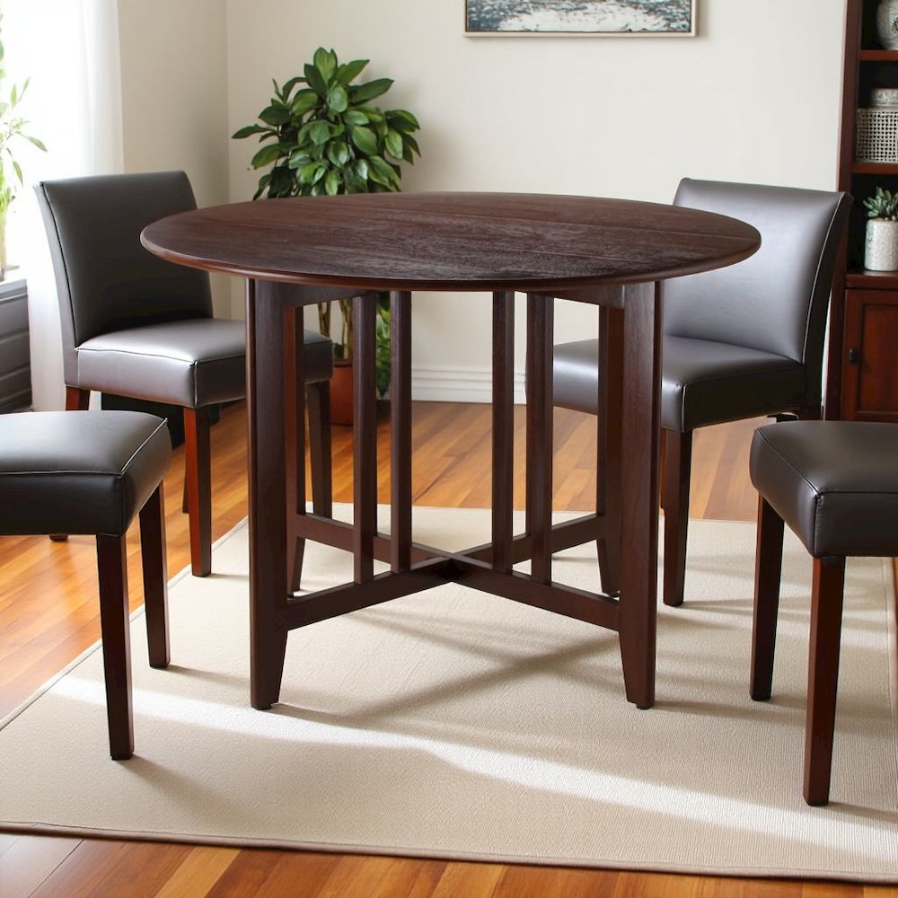 Antique Walnut Small Round Dining Table – Folding Drop Leaf Table