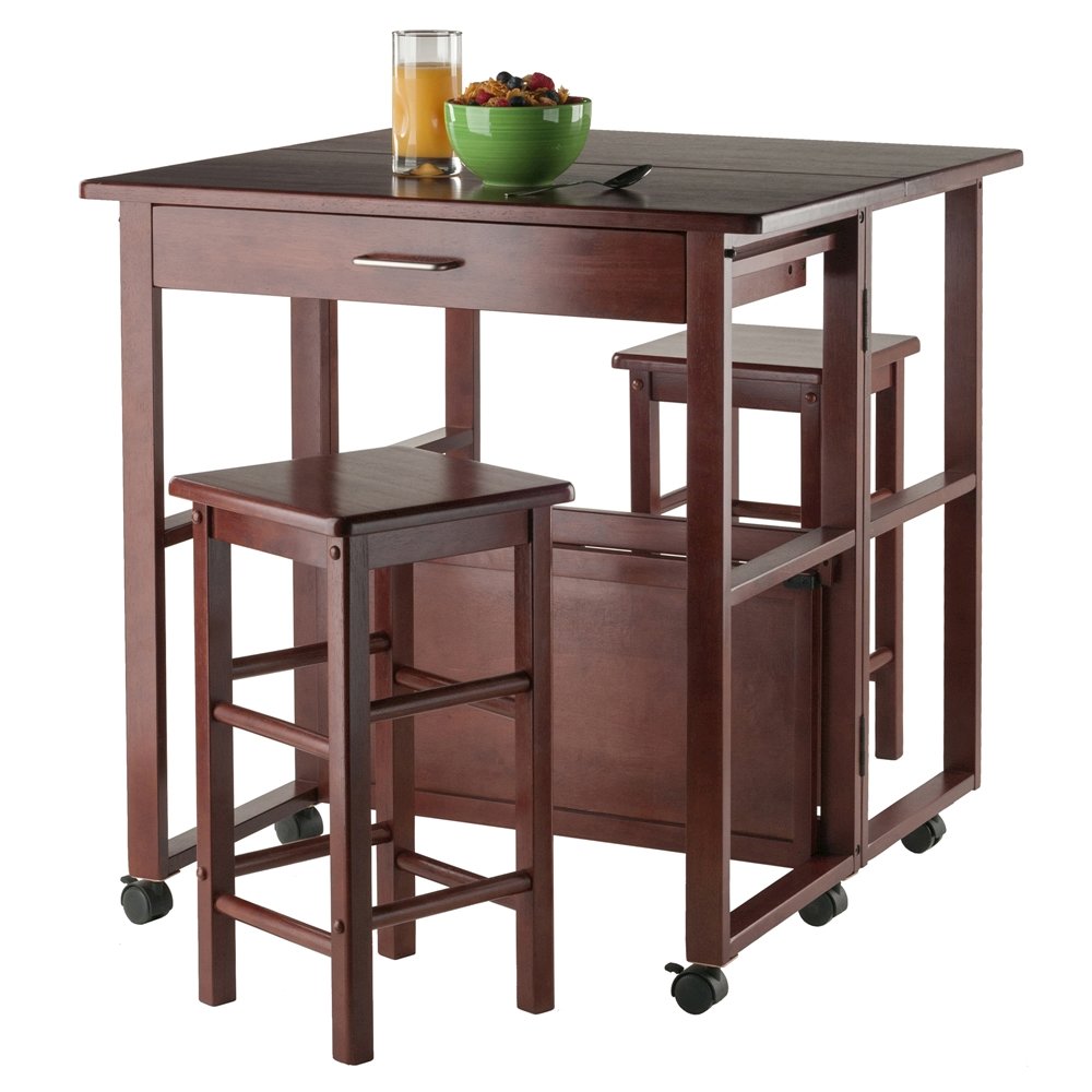 Walnut Folding Dining Table with Chairs – Small Table and Chairs, Set of 2
