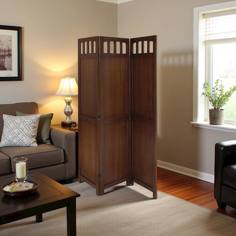 Antique Walnut Room Divider Panel – Folding Screen for Room Partition