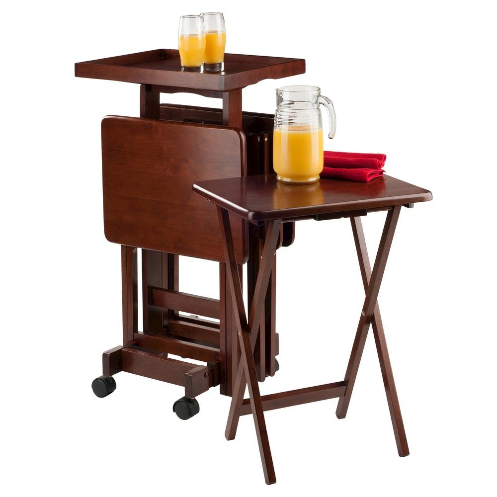 Walnut Solid Wood TV Tray Set – Folding Snack Tables for Dining & Work